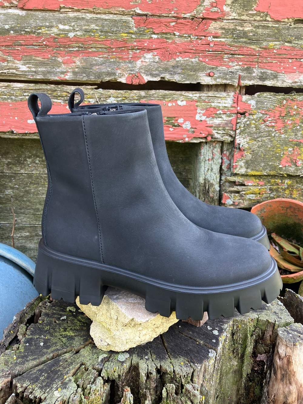 COX Chunky Matte Black Leather Gothic Platform Chelsea Boots Size 39